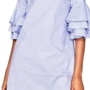 Zara sky blue/white Striped dress with frilled sleeves.